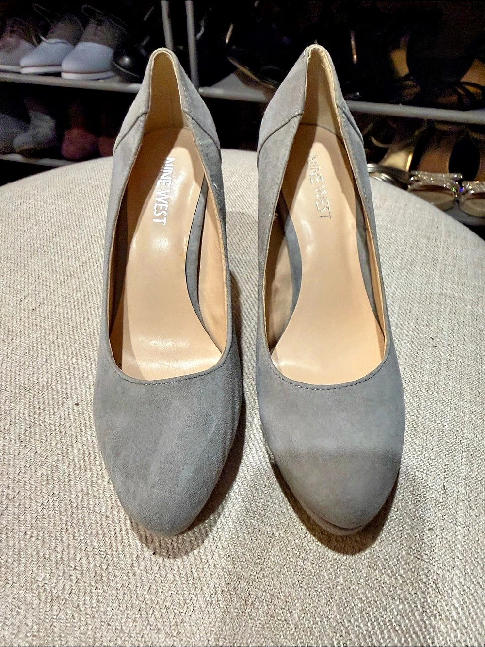 Nine West Gray Round Toe Platform Heels